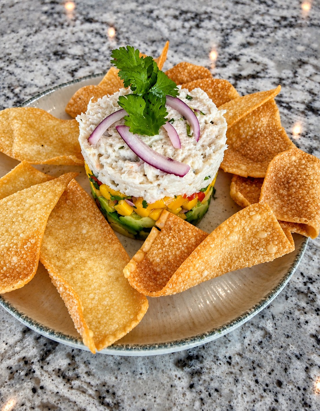 Crab stack with tortilla chips