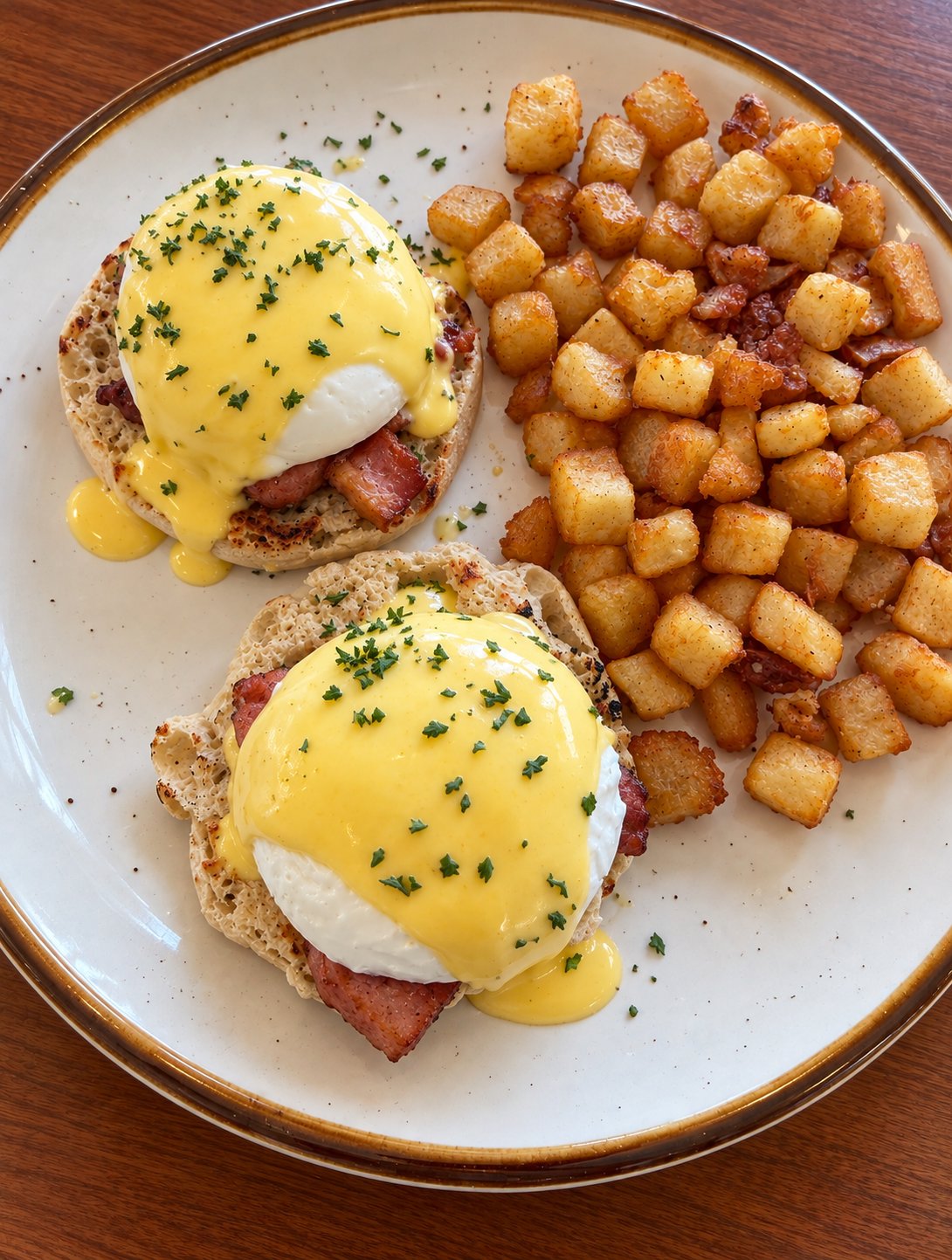 Eggs Benedict with home fries