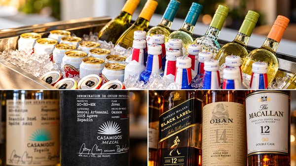 Beer and wine on ice, mezcal and Scotch whisky at the bar